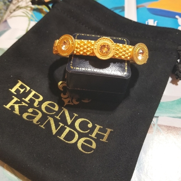 FRENCH KANDE 24K Overlay European Pink Crystal Cuff Bracelet - Picture 4 of 9